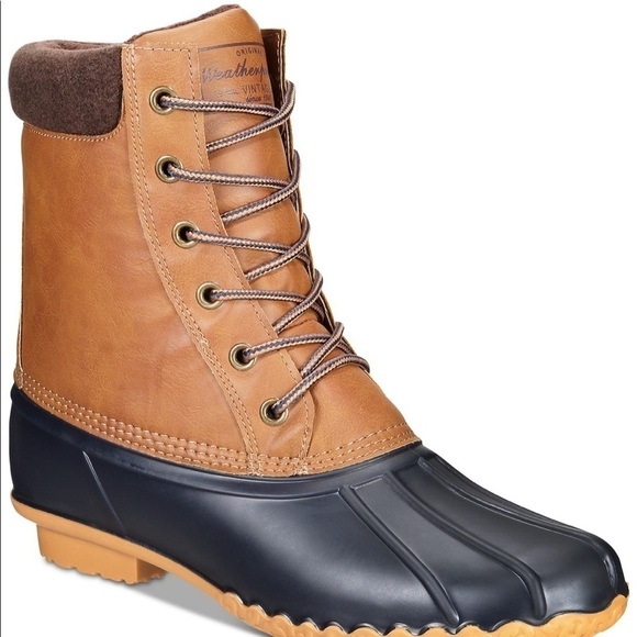 Adam Duck Boots Tan leather, blue rubber on bottom Men’s Size 8 Copy-NWOT - Picture 3 of 13